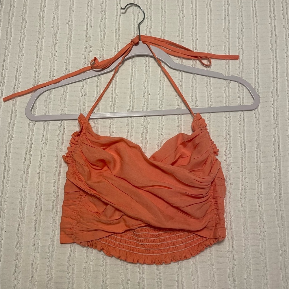 Valija Gitana Crop Ruched Coral Peach Top